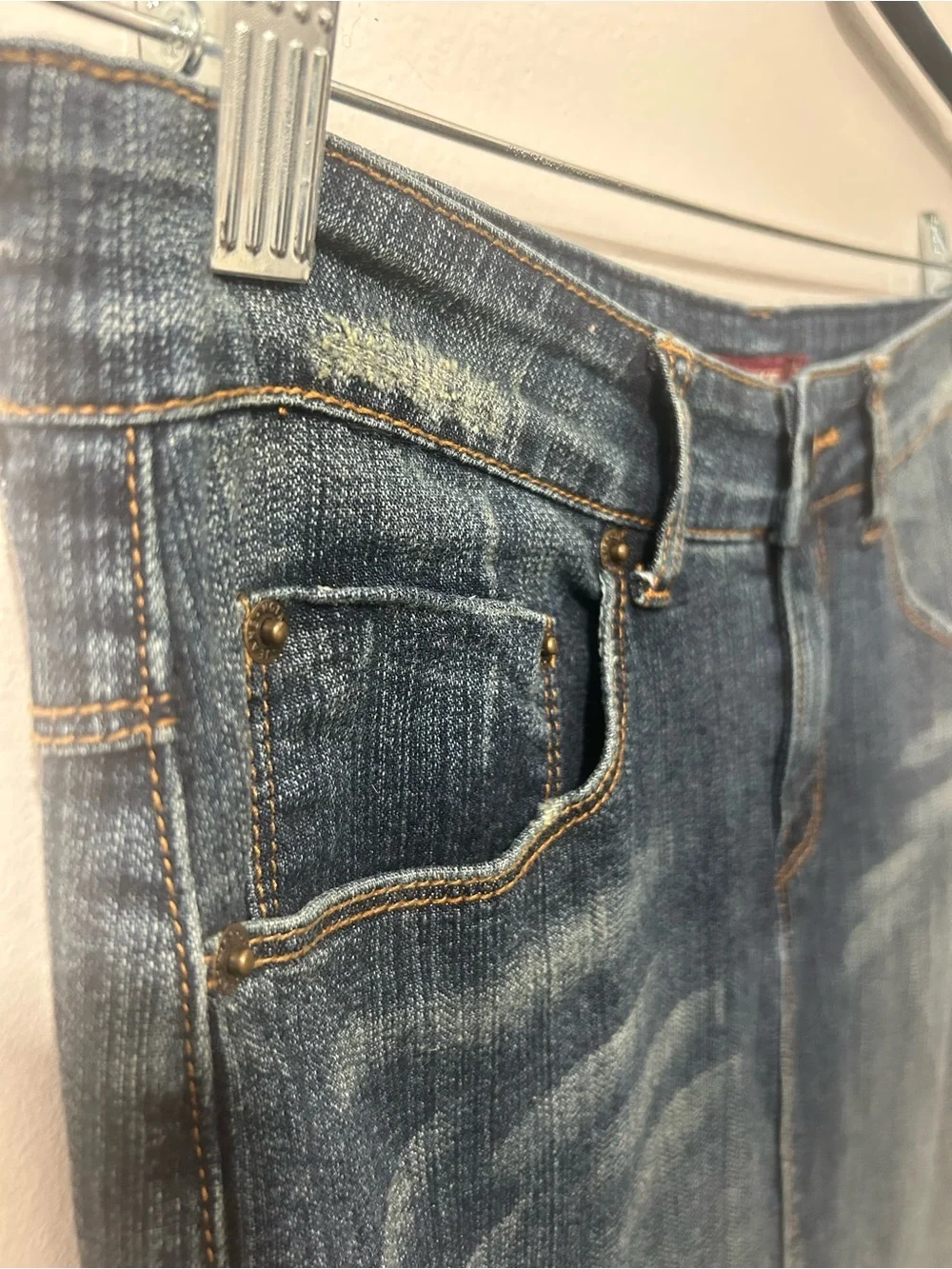 Vintage Y2K Hot Kiss Denim Maxi Jean Skirt Low Rise Mermaid Patchwork Stretch